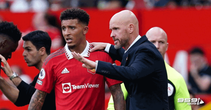 jadon sancho and erik ten hug